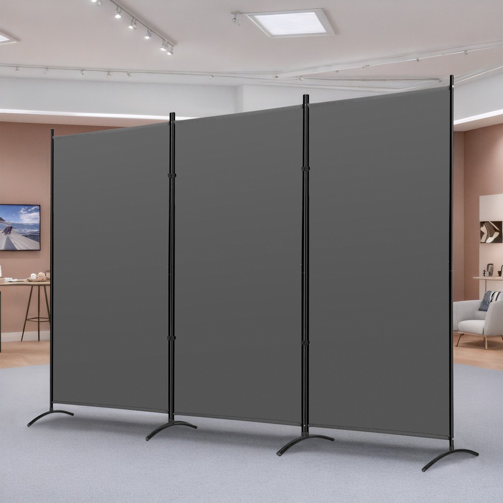 3 Panel Room Divider 6 FT Tall Folding Privacy Screens Partition Separator Gray