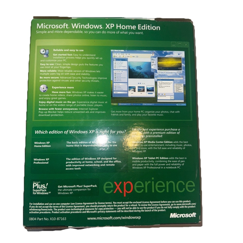 MICROSOFT WINDOWS XP HOME w/SP2 FULL OPERATING SYSTEM OS MS WIN 2002