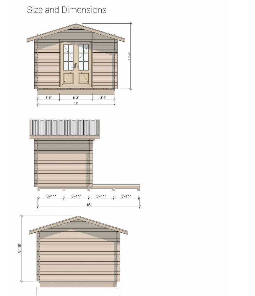 12'x8' Wood Shed Building Plans – DIY Instructions with Elevations, Framing