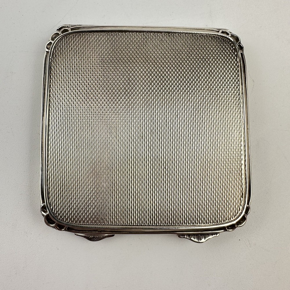 Boxed Antique Solid Silver Green Guilloche Enamel Cigarette Box & Compact Adie