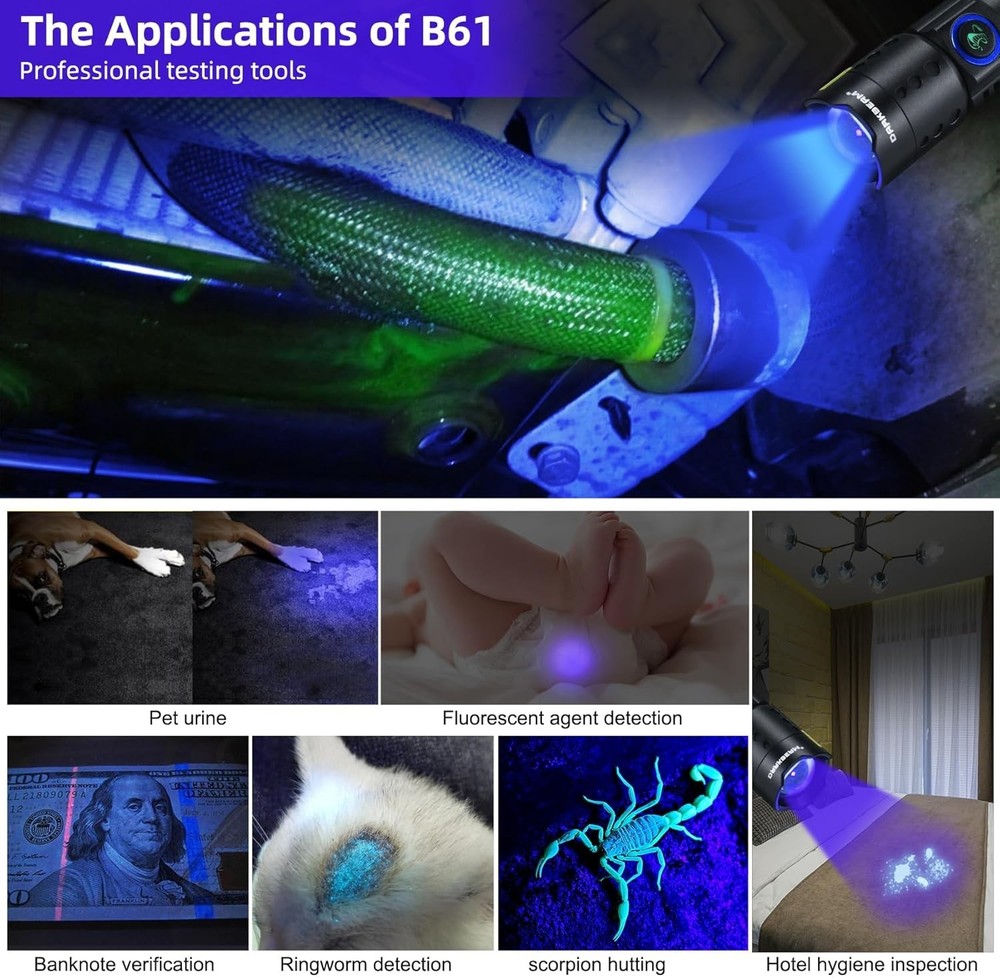 UV 365nm Flashlight Black Light LED Ultraviolet Flashlight Powerful Rechargeable