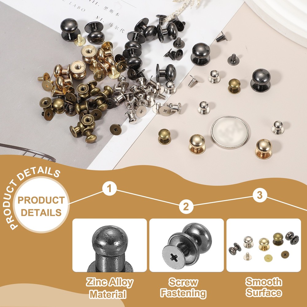 20Set 5mm Leather Rivets Ball Head Stud Screw Back Round Head Button Black