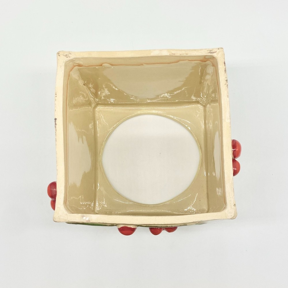 Studio Art Pottery Ceramic Tissue Box Cover Square Leaves Berries Maximalist