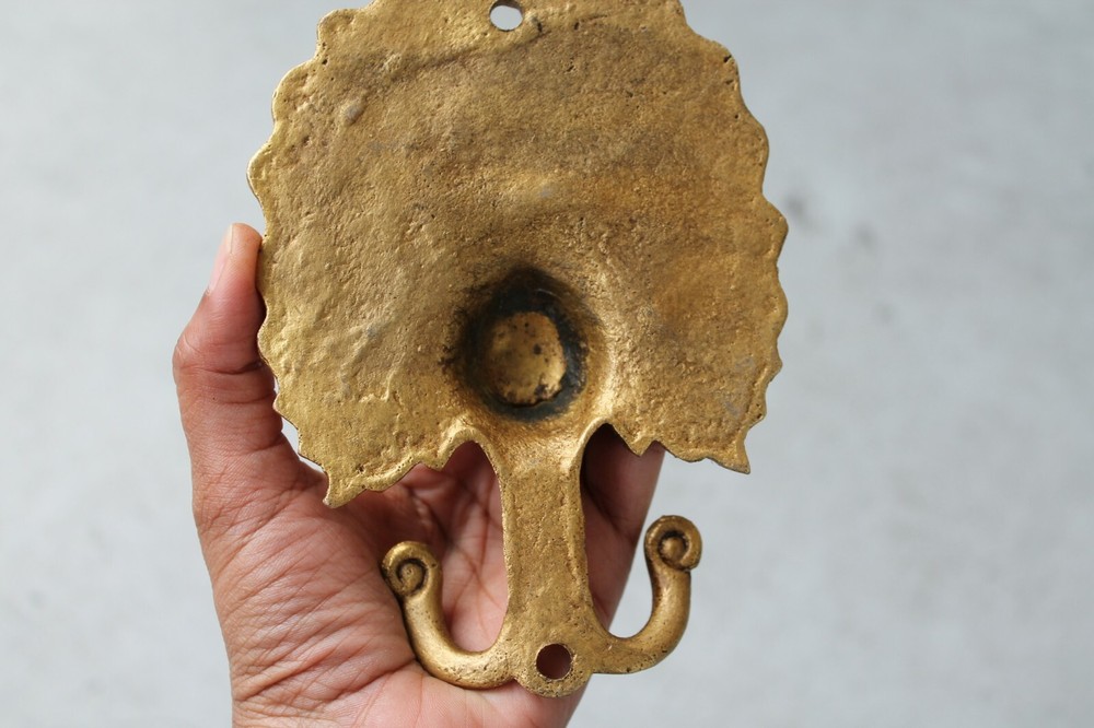 Antique Solid Brass Peacock coat hook rustic VTG bronze hook mid century modern
