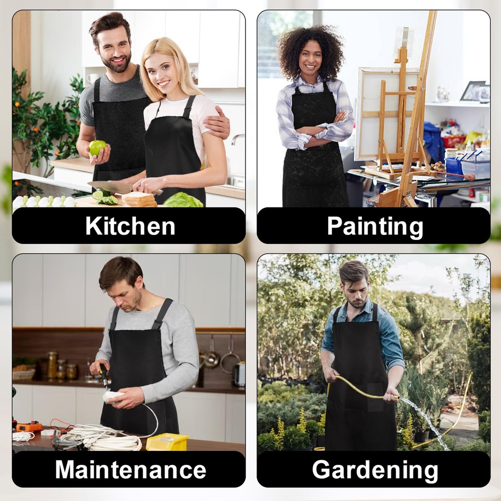 12Pcs Bib Aprons BulkAdjustable Black Apron with 2 PocketWaterproof Kitchen A...