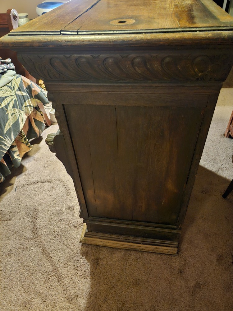 Antique Carved Oak Bookcase Cupboard