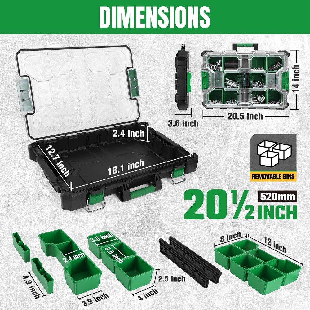 20.5 Inch Small Part Organizer Stackable Tools Box Organizer with 15