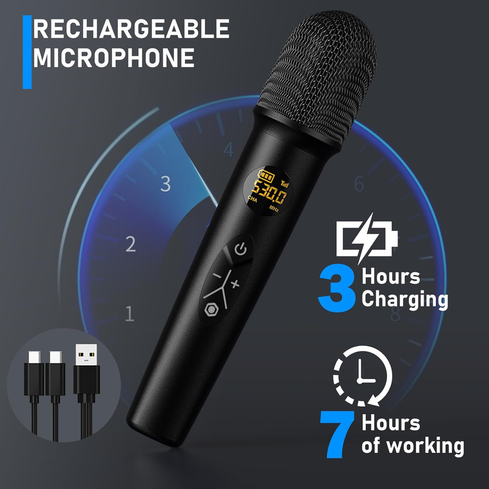 Wireless Microphone System Karaoke Machine - Rechargeable Handheld Dynamic Micro