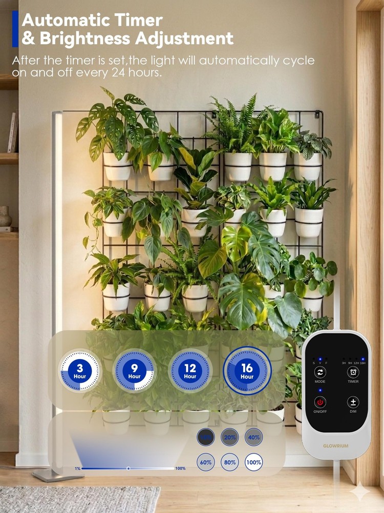 Standing Grow Light with Auto-Timer, 36W Vertical 60 inches, Silver