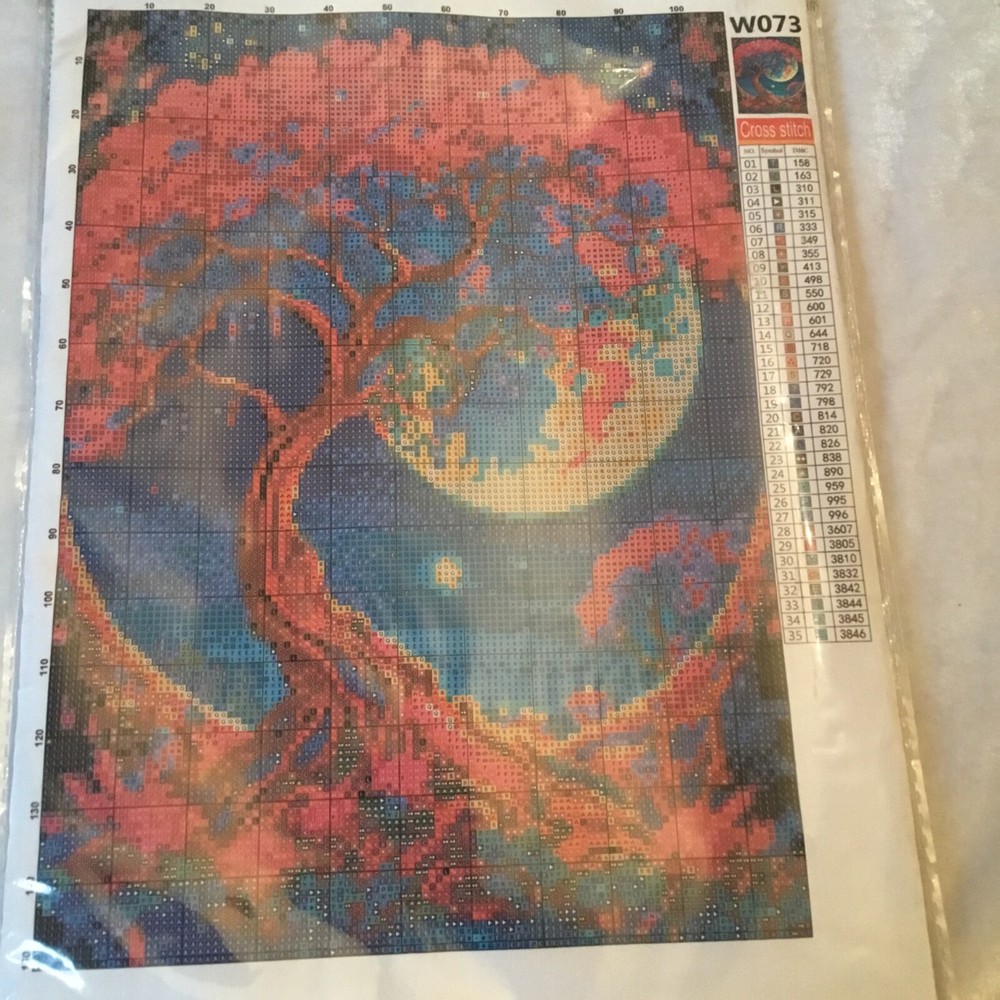 cross stitch tree with moon to make.