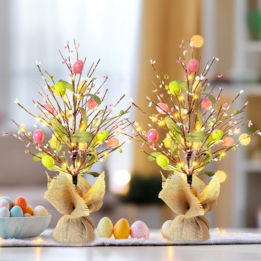 EAMBRITE Easter Decorations Egg Tree 2pcs, Colorful