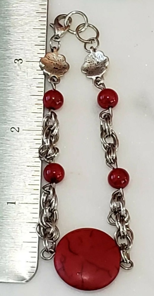 Silver Twisted Chain with Red Agate Stones