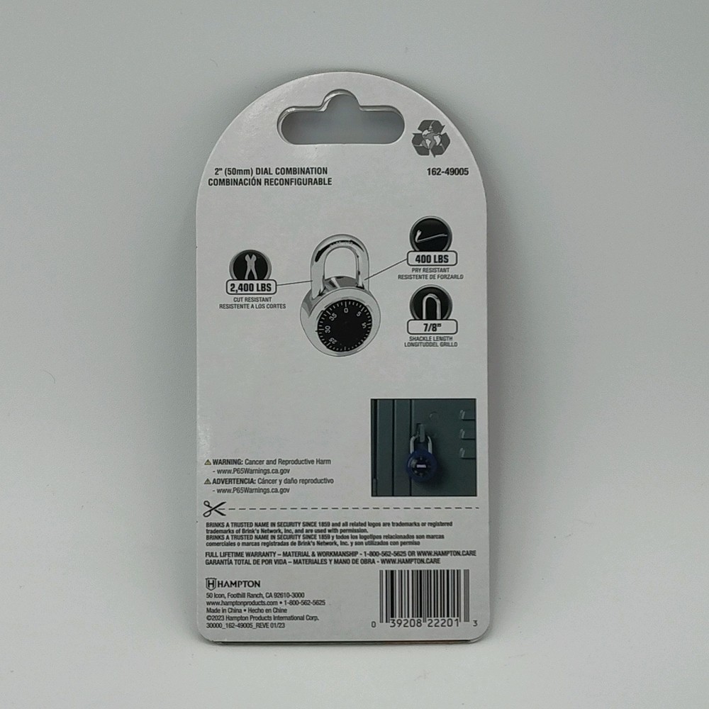 ✅🔒👀Brinks Padlock Lock Standard Security 3 Dial Combination 162-49005📸SEE📏📸