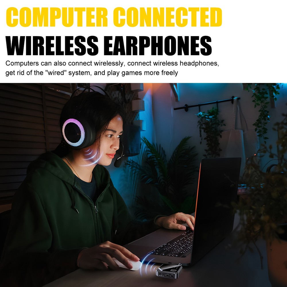 Bluetooth 5.4 Transmitter Receiver 2-IN-1 Wireless Audio 3.5mm Jack Aux Adapter