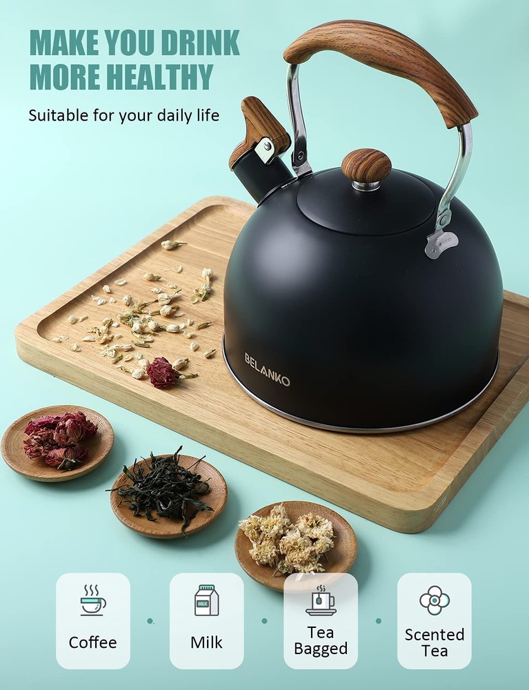 Tea Kettle, BELANKO 85 OZ / 2.5 Liter Whistling Tea Kettle, Tea Pots for Stov...