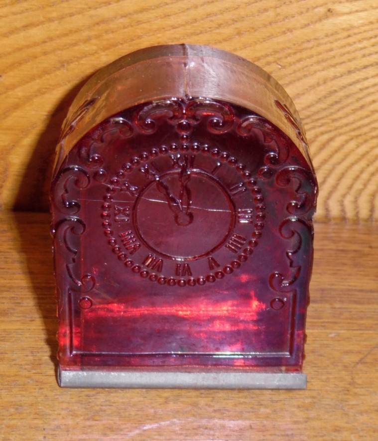 Antique Flash Ruby  Clock Candy Container - Ernest 1910 - 3 1/8"