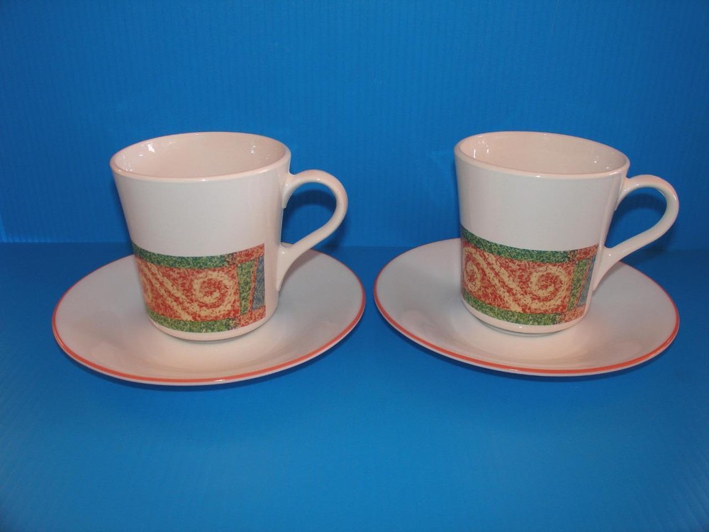 4 Sand Art By CORNING CORELLE Mug / Cup & Saucer Sets Geometric