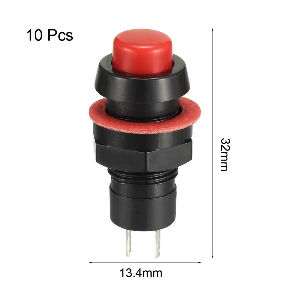 10 Pack 10mm Mounting Hole Red Latching Push Button Switch SPST NO