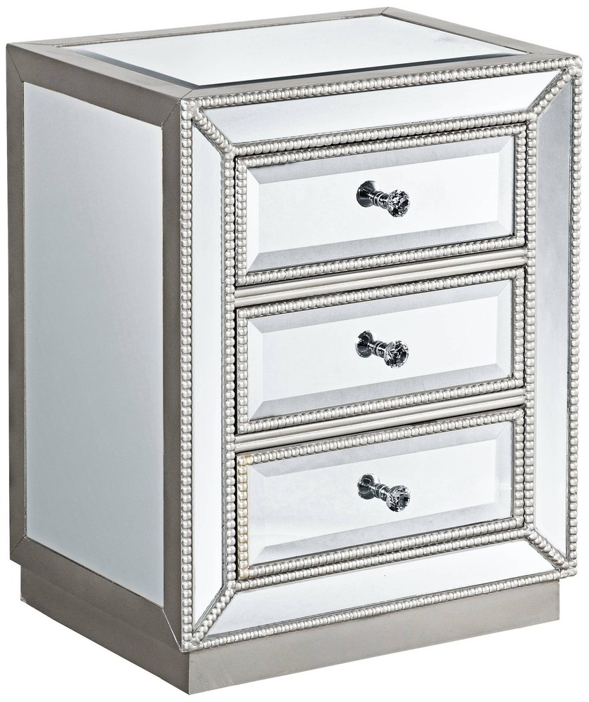 Trevi Modern Rectangular Accent Table 20" x 15" with 3-Drawer Silver Living Room