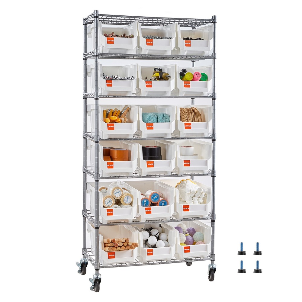 VEVOR Rolling Bin Storage Rack 7-Tier Bin Rack Storage System with 18 Bins