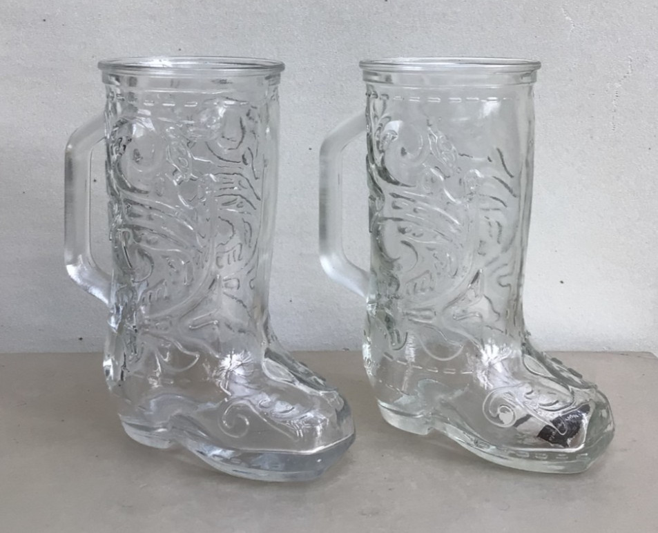 2 Vintage COWBOY  BOOT CANDY CONTAINER MUGS 6” Tall