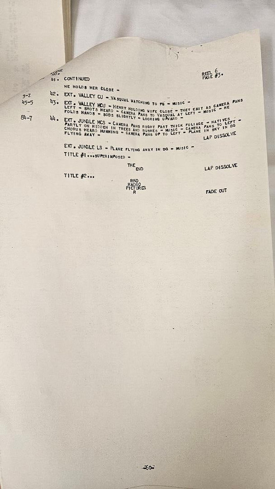 Vintage Hollywood Movie Script- Cutting Continuity on "Back From Eternity"