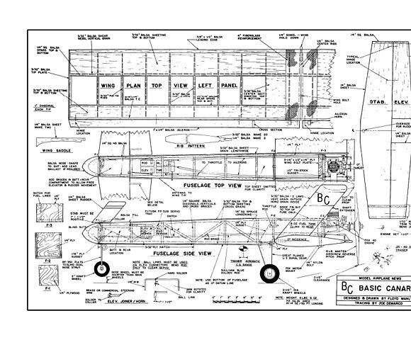 Basic Canard Sport 60" Wingspan RC Model Airplane Printed Plans & Templates