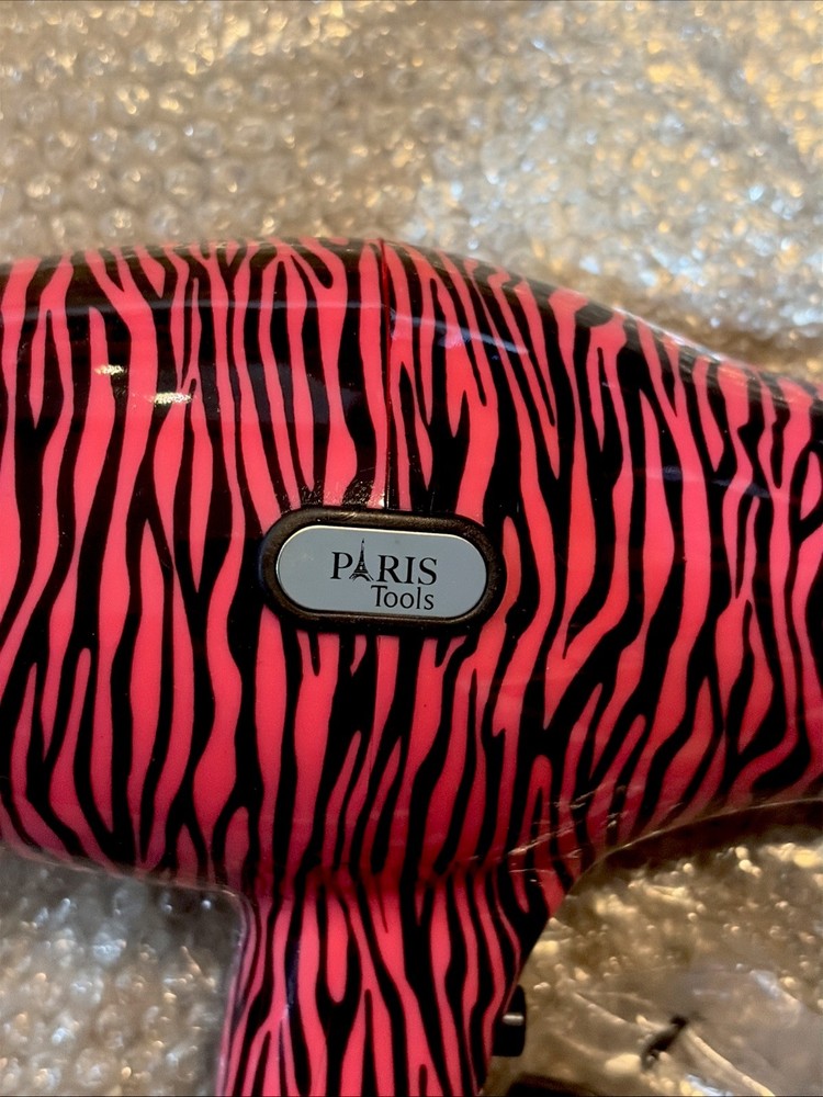 Paris Tools Professional Ionic Hair Dryer - Pink Zebra Print - With Attachments