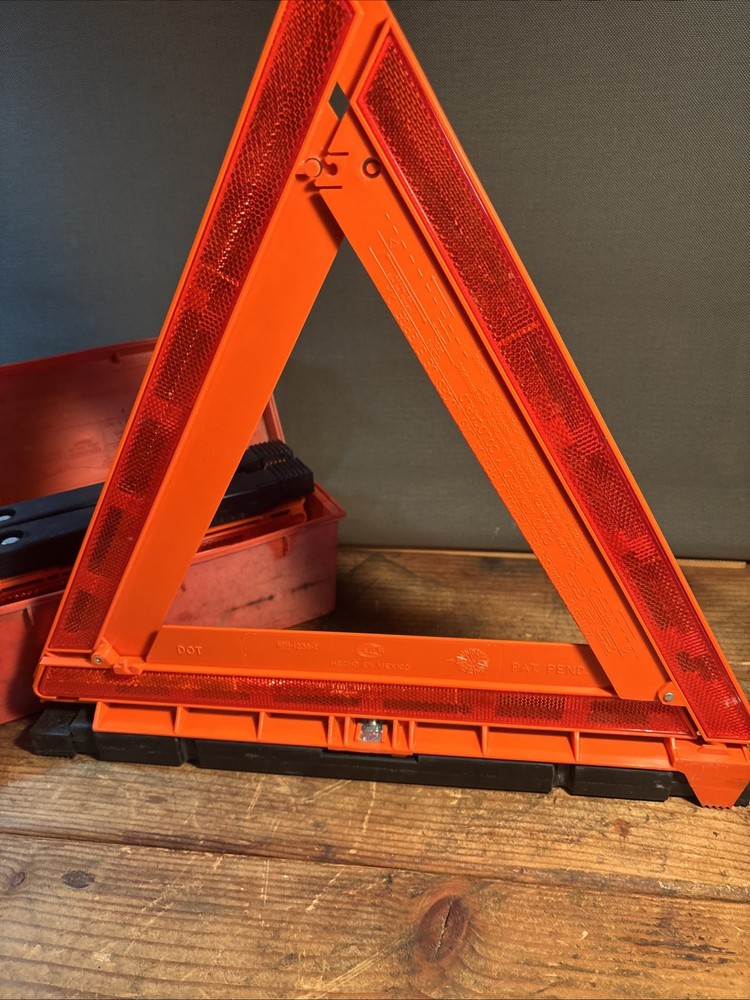 Vintage Hella Emergency Warning Triangles Set with Red Case Germany