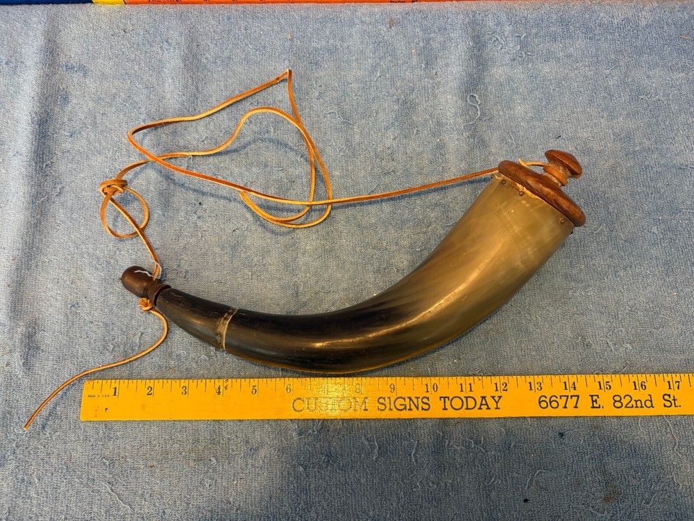 Vintage Muzzleloader Powder Horn with Leather Strap Wood Plug