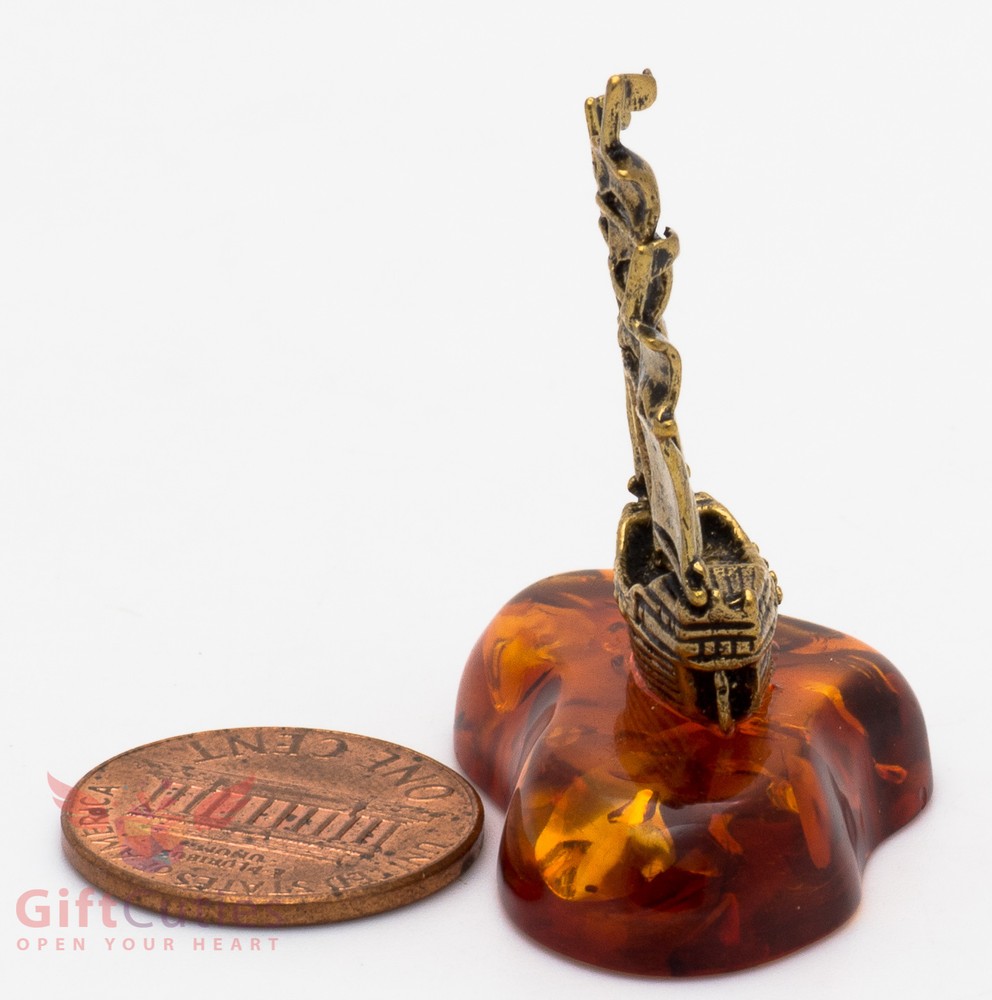 Solid Brass Amber Figurine Caravel Frigate Ship Ironwork
