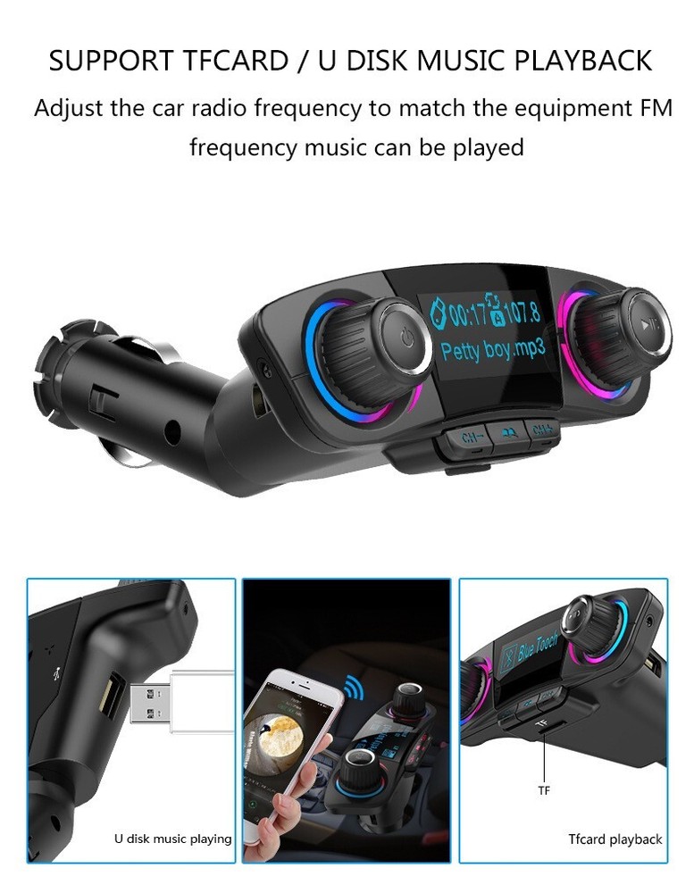 Wireless Bluetooth FM Transmitter Car Stereo Audio MP3 AUX Adapter USB Charger