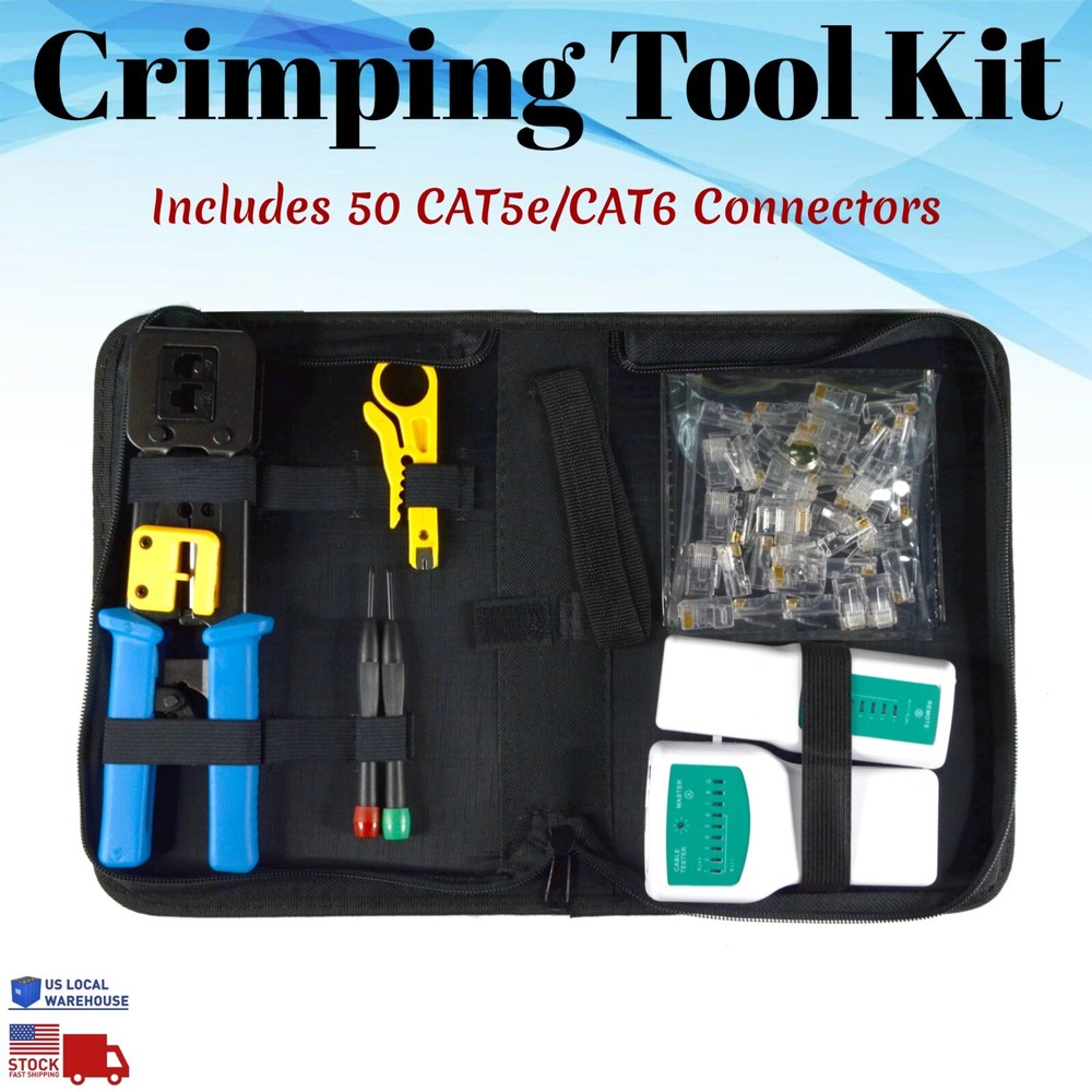 RJ45 Ethernet Network Tool Kit Set CAT6 CAT5e Cable Tester Crimper Stripper Test