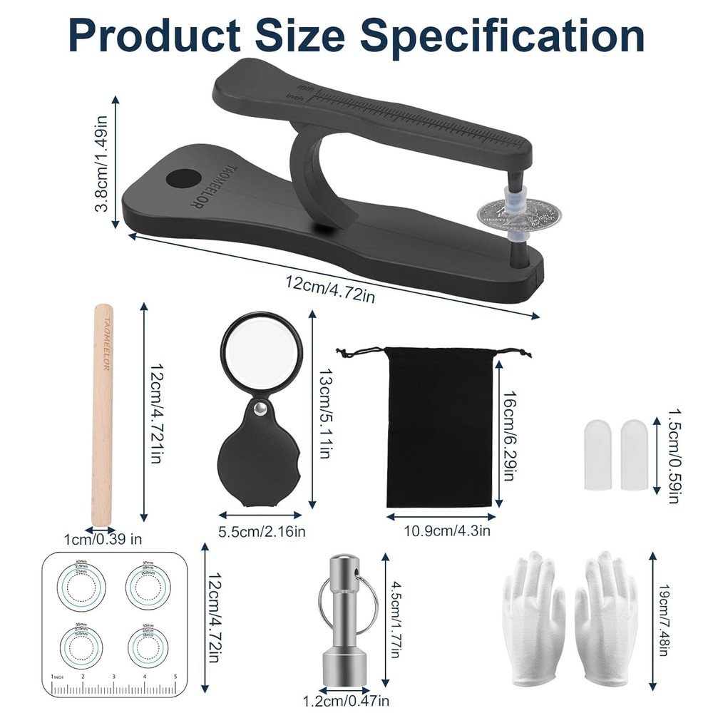 Coin Ping Tester Kit, Size Comparison, Portable & Technical Specifications Style
