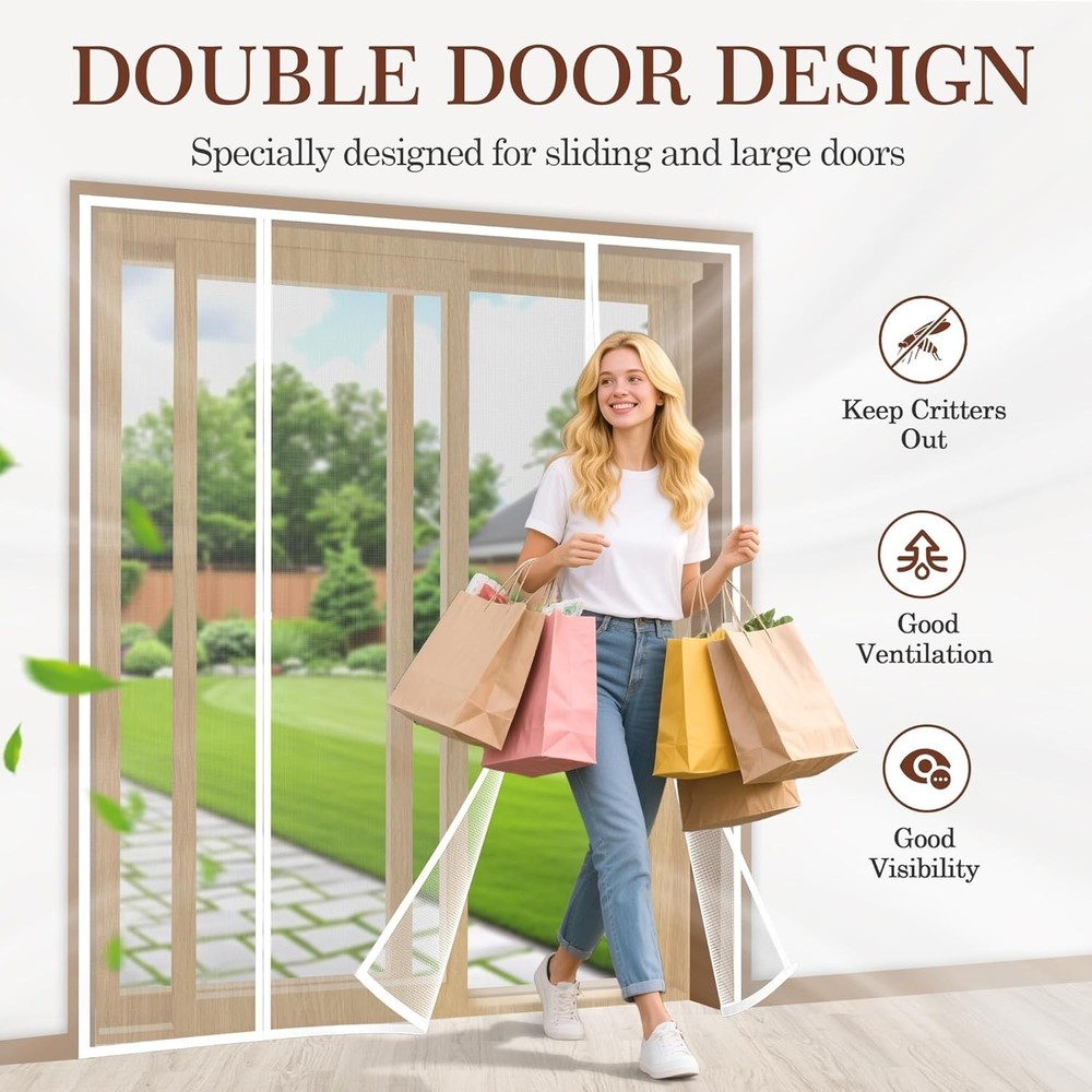 White Polyester Screen Door - Double Door Design
