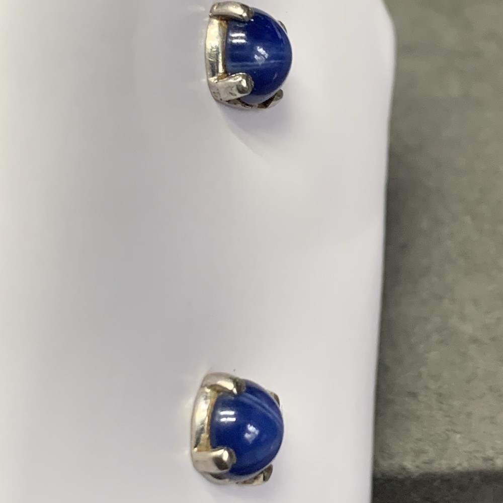 Blue Lindy Star Sapphire Stud Earrings Silver Tone Studs Lab Created