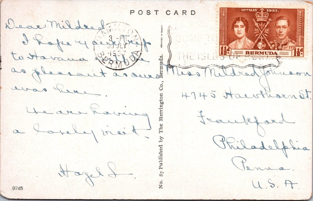 Bermuda 1937 - Hamilton - PPC - J8420