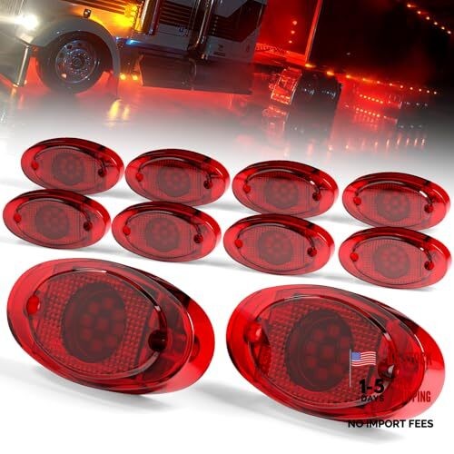 10-Pack LED Trailer Marker Lights Kit Dual Function (Steady & Strobe) Oval Red