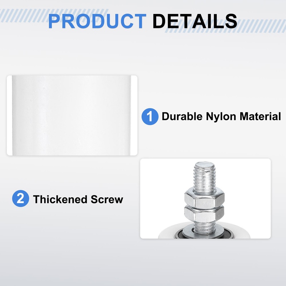 2Pcs Slide Gate Guide Roller, 1-5/8" Nylon Sliding Gate Support Assembly, White