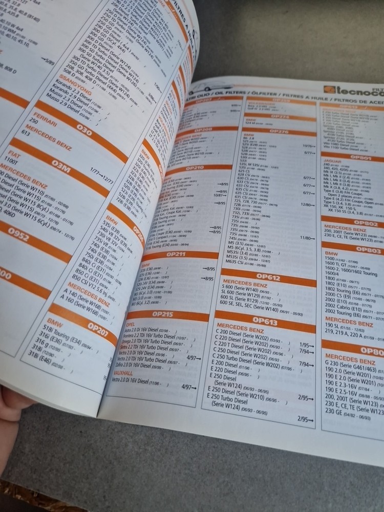 Filtri Tecnocar Filter Parts Book 1999/2000. Reference Catalogue