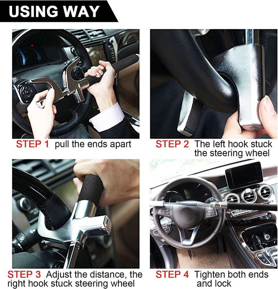 Deterrent Antitheft Locking Device Adjustable Clamp Double car Hook Hammer Black
