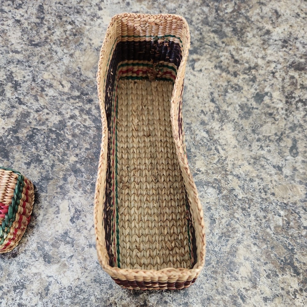 Vintage Sewing Storage Basket Woven Rectangle Lid