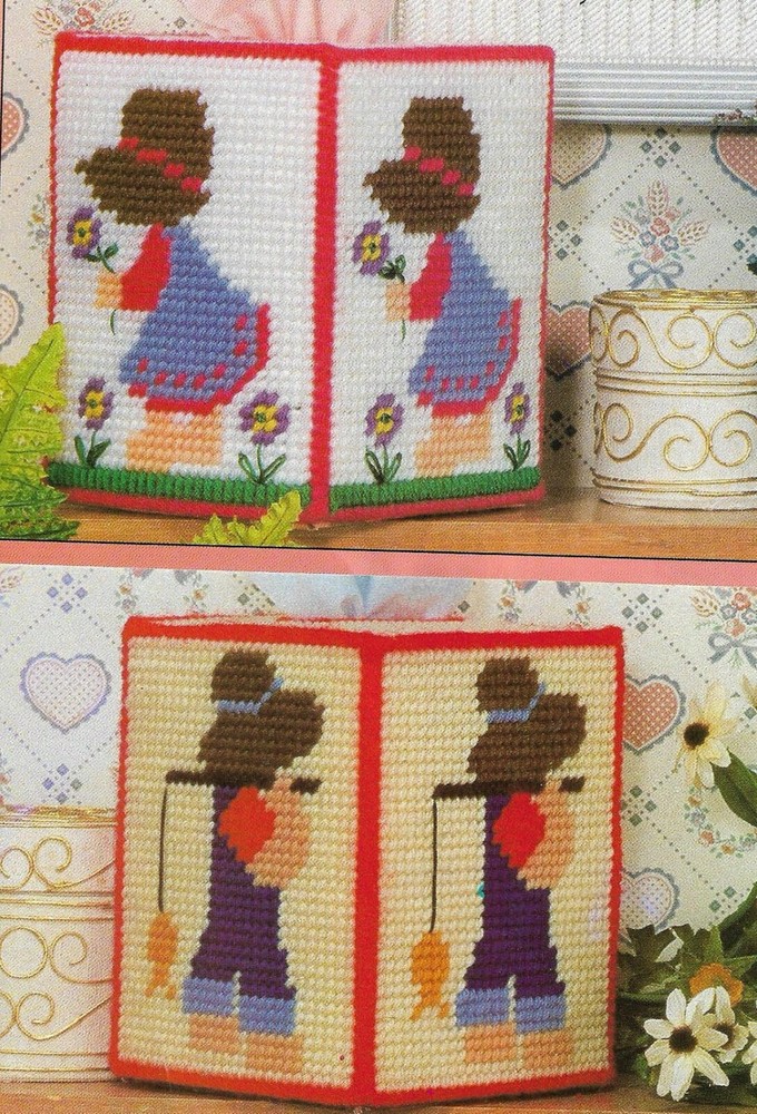 SUNBONNET FRIENDS SUE & SAM TISSUE COVERS PLASTIC CANVAS PATTERN INSTRUCTIONS