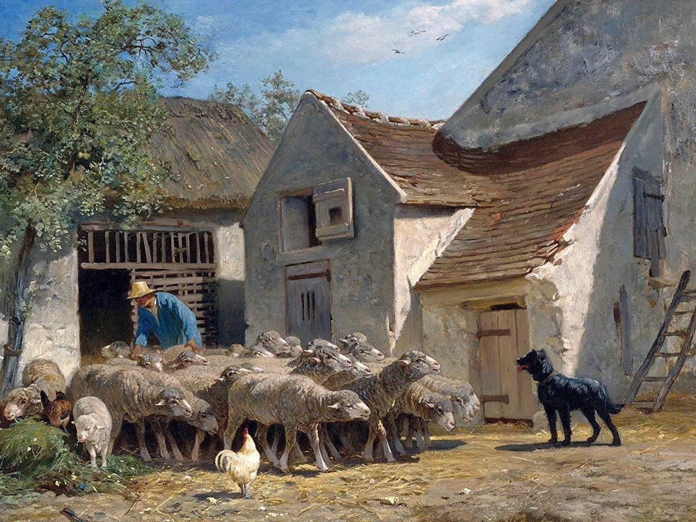sheep chicken dog barn by C. Jacque Tile Mural Kitchen Backsplash Ceramic 10x8