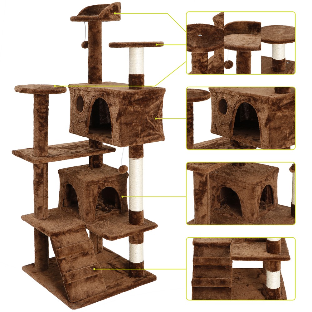 53" Sturdy Cat Tree Tower Activity Center Brown Playing House Condo