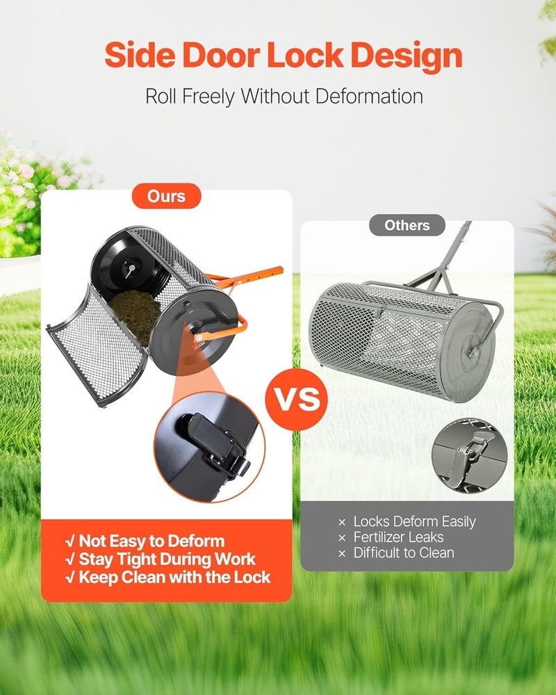 Durable Powder-Coated Peat Moss Roller with Adjustable T-Handle - 2.66 cu ft