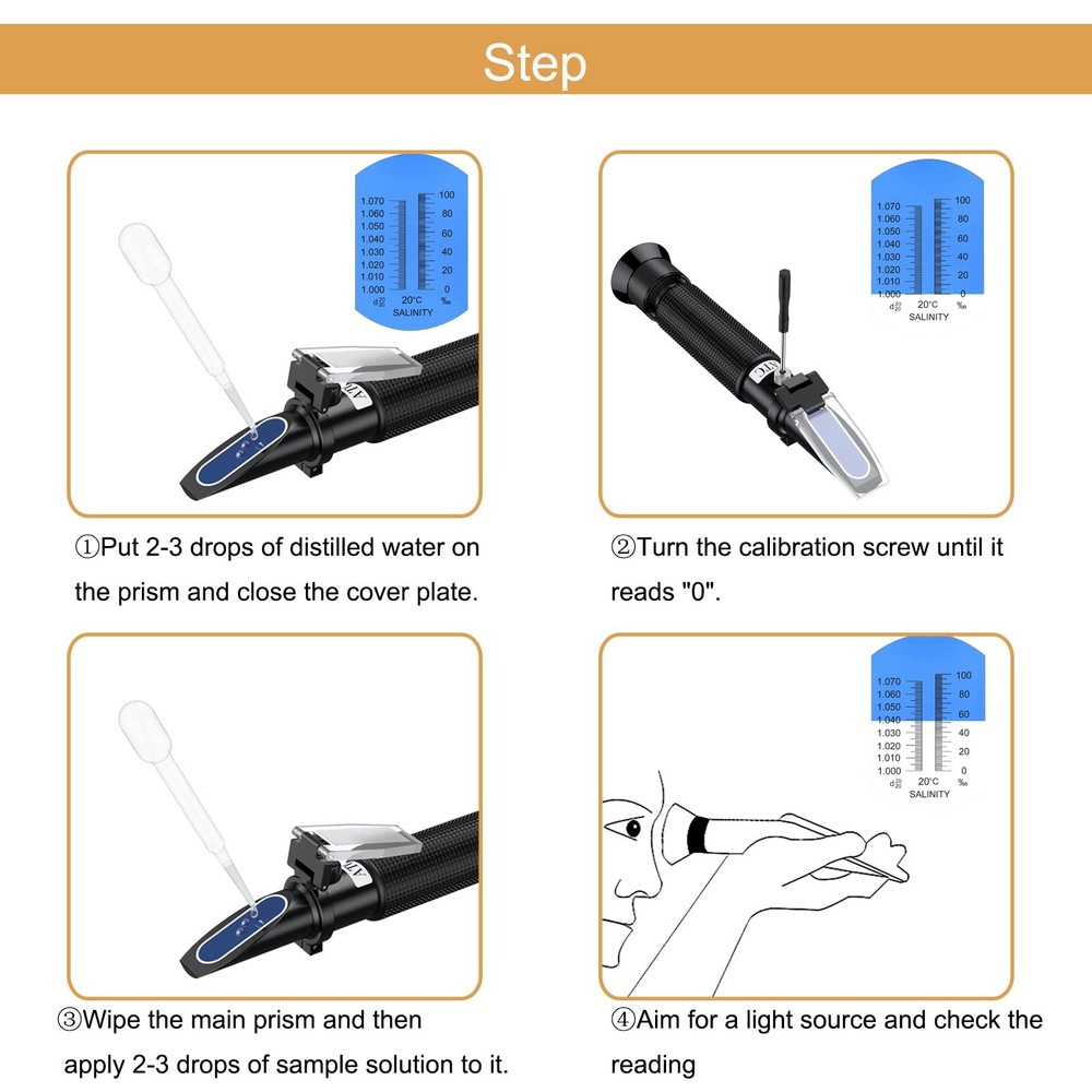 Professional Salinity Refractometer 0-100 PPT Specific Gravity 1.000-1.070