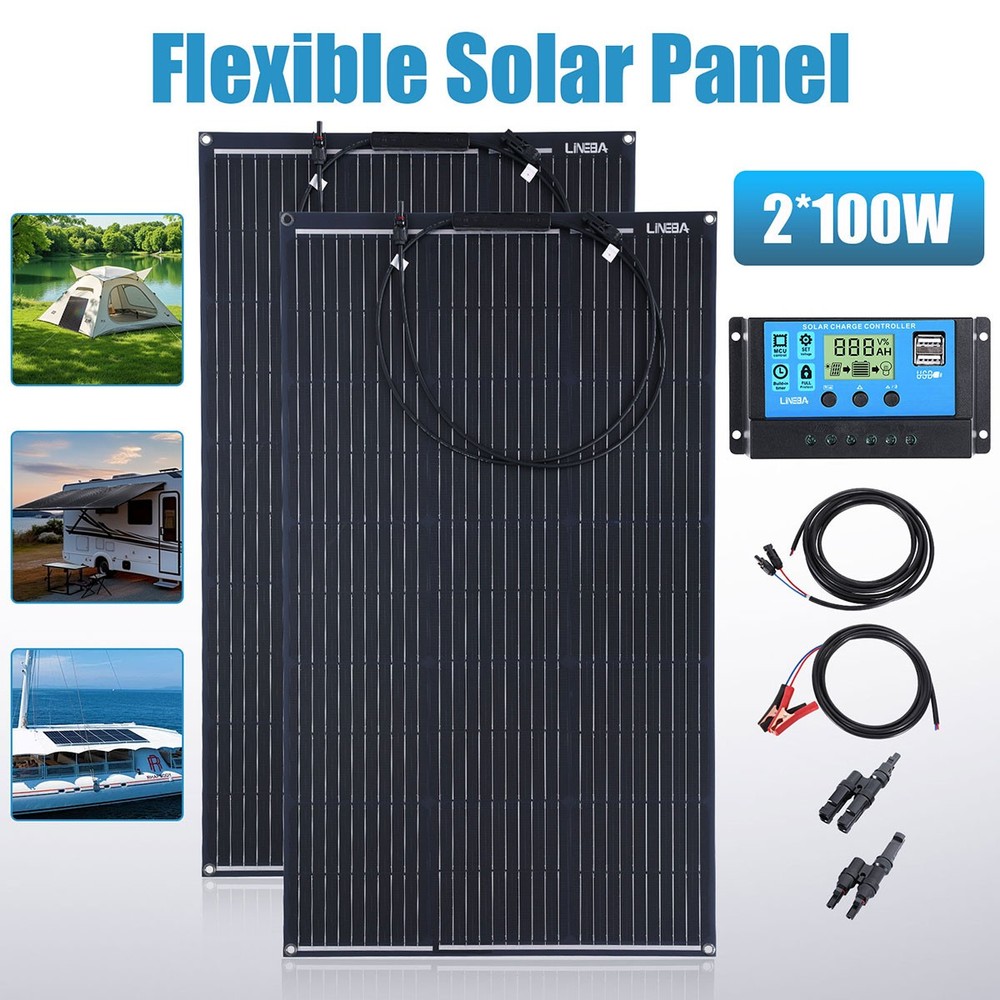 200W 100W Solar Panel 23.5% HighEfficiency+Controller Home Off Grid Caravan Boat