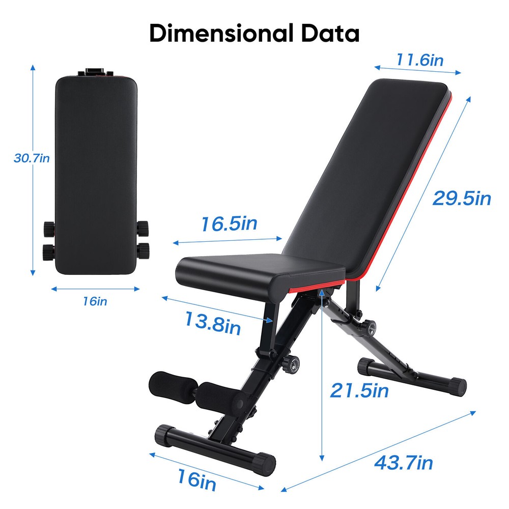 Adjustable Sit Up Weight Bench Foldable Strength Training Flat Incline Decline