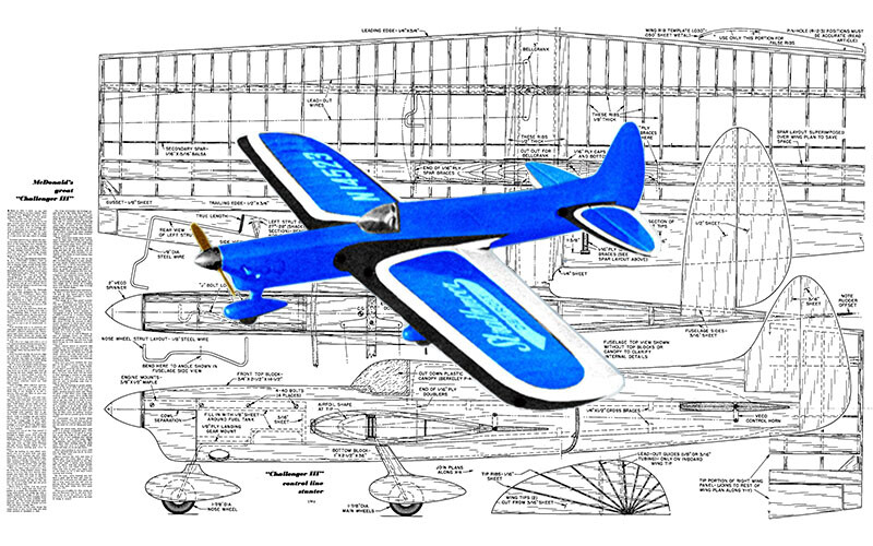 Model Airplane Plans (UC): CHALLENGER III 53" Stunt for .35 Engine